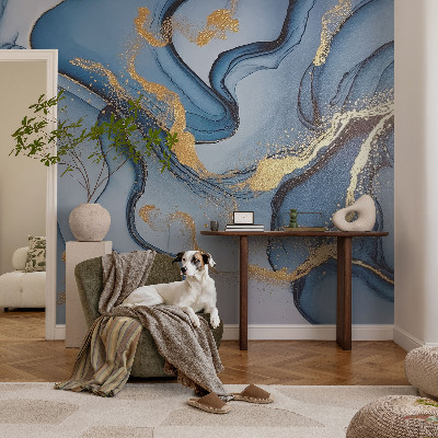 Modern fotobehang voor de woonkamer met blauwe golven als motief