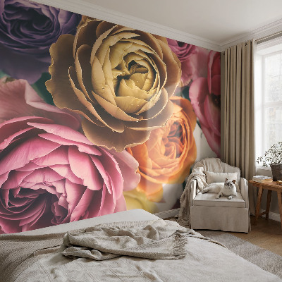 Vlies fotobehang met een kleurrijk rozenmotief