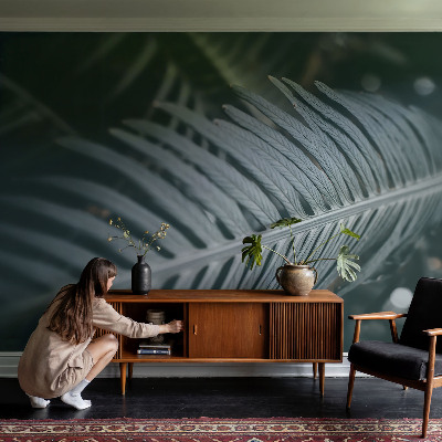 Muurbehang met groen bladmotief