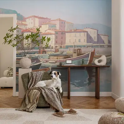 Fotobehang slaapkamer met een haven aan zee