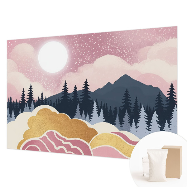 Fotobehang voor de slaapkamer met een roze zonsondergang