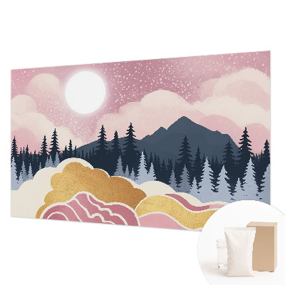Fotobehang voor de slaapkamer met een roze zonsondergang