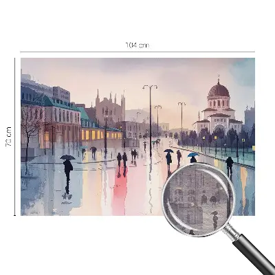 Fotobehang woonkamer met het motief 'Een regenachtige wandeling' voor een sfeervolle wanddecoratie
