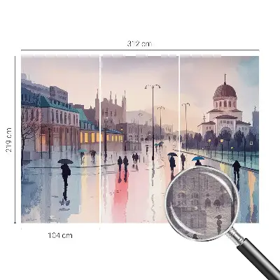 Fotobehang woonkamer met het motief 'Een regenachtige wandeling' voor een sfeervolle wanddecoratie