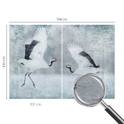 Modern fotobehang met een harmonieuze print van kraanvogels