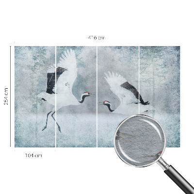 Modern fotobehang met een harmonieuze print van kraanvogels