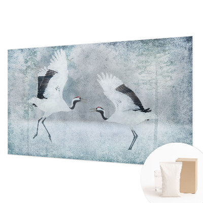 Modern fotobehang met een harmonieuze print van kraanvogels