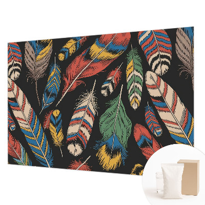 Fotobehang voor de woonkamer met een kleurrijk verenmotief