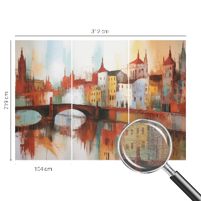 Behang met print met een stadslandschap als motief