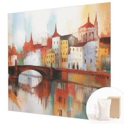 Behang met print met een stadslandschap als motief