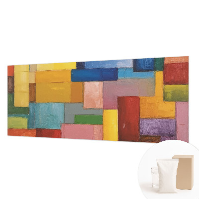 Fotobehang slaapkamer met gekleurde rechthoeken als patroon