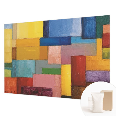 Fotobehang slaapkamer met gekleurde rechthoeken als patroon