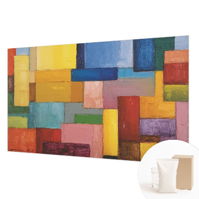 Fotobehang slaapkamer met gekleurde rechthoeken als patroon