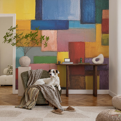 Fotobehang slaapkamer met gekleurde rechthoeken als patroon