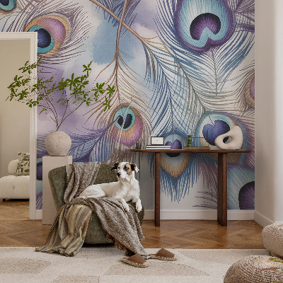 Modern fotobehang met pauwenveren als print