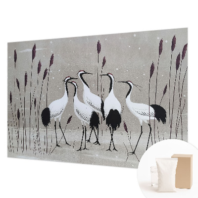Premium fotobehang met een zwerm kraanvogels