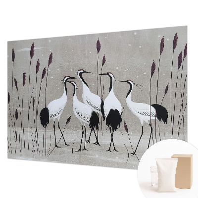 Premium fotobehang Een zwerm kraanvogels