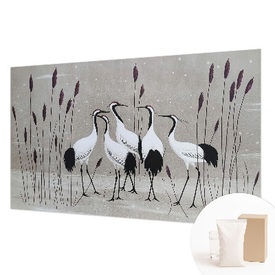 Premium fotobehang met een zwerm kraanvogels