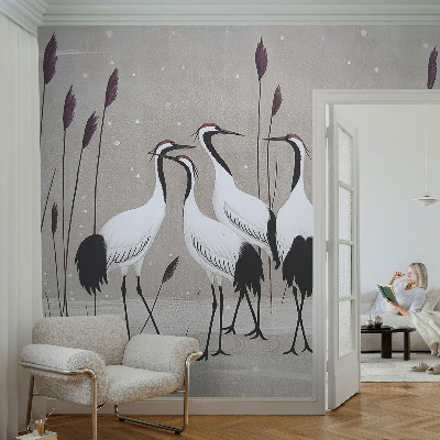 Premium fotobehang Een zwerm kraanvogels