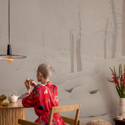 Uniek fotobehang met een ontwerp van een sneeuwbos