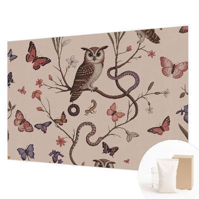 Fotobehang vlies met een uilenmotief in natuurtinten