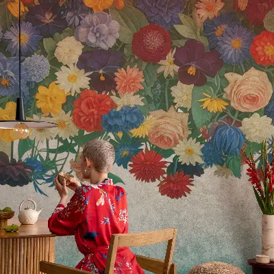 Behang met print met kleurrijke bloemen