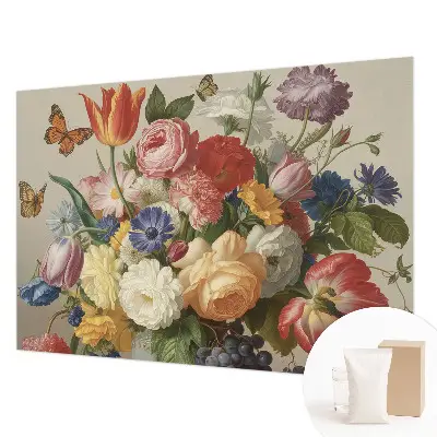 Foto behang op maat met bloemen- en vlindermotief