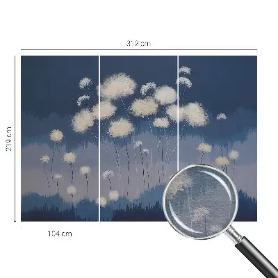 Fotobehang slaapkamer met witte paardenbloemen