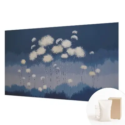 Fotobehang slaapkamer met witte paardenbloemen