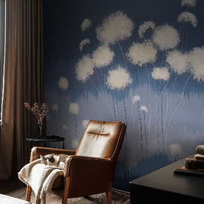 Fotobehang slaapkamer Witte paardenbloemen