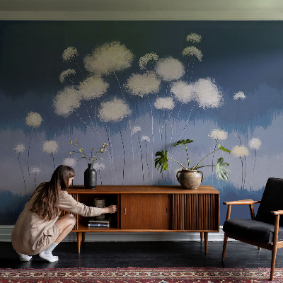Fotobehang slaapkamer Witte paardenbloemen