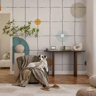 Fotobehang voor de woonkamer met gekleurde cirkels als dessin