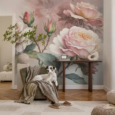 Premium fotobehang met pastelrozen