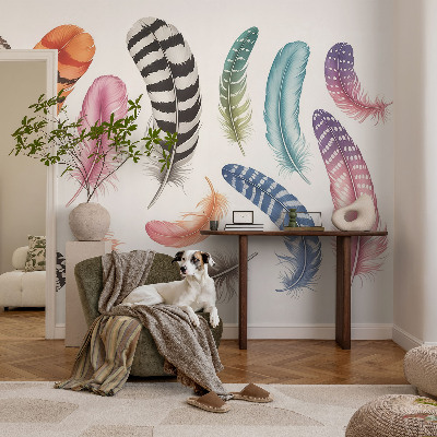 Vlies fotobehang met pastelkleurige veren