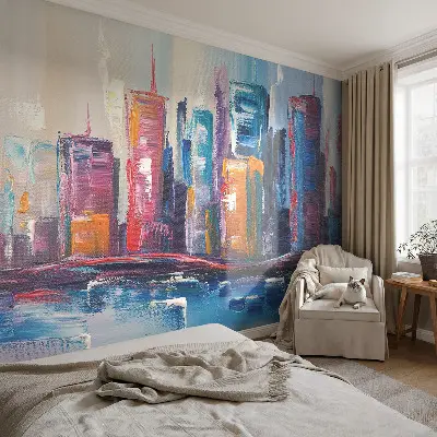 Vlies fotobehang op maat met een kleurrijke stadsprint