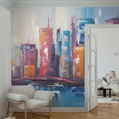 Vlies fotobehang op maat met een kleurrijke stadsprint
