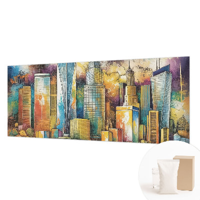Fotobehang woonkamer met een stadspanorama