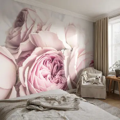 Fotobehang voor slaapkamer met roze rozen