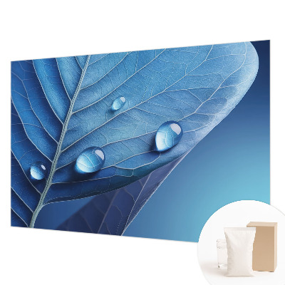 Vliesbehang fotobehang woonkamer met blauw bladmotief