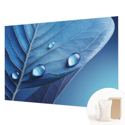 Vliesbehang fotobehang woonkamer met blauw bladmotief