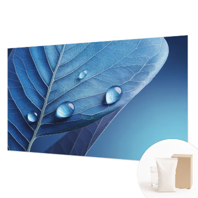 Vliesbehang fotobehang woonkamer met blauw bladmotief