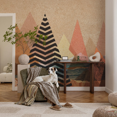 Fotobehang slaapkamer met een abstract landschap