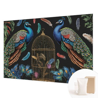 Fotobehang voor de slaapkamer met een exotisch pauwenmotief