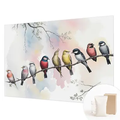 Fotobehang vliesbehang met afbeeldingen van vogels op een tak