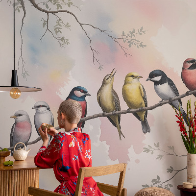 Fotobehang vliesbehang Vogels op een tak