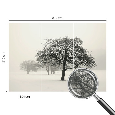 Vliesbehang fotobehang woonkamer met motief van winterbomen