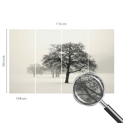 Vliesbehang fotobehang woonkamer met motief van winterbomen