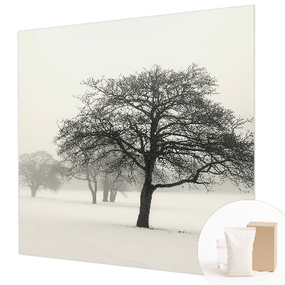 Vliesbehang fotobehang woonkamer met motief van winterbomen