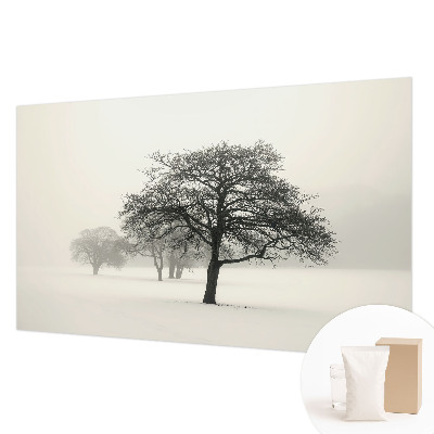 Vliesbehang fotobehang woonkamer met motief van winterbomen