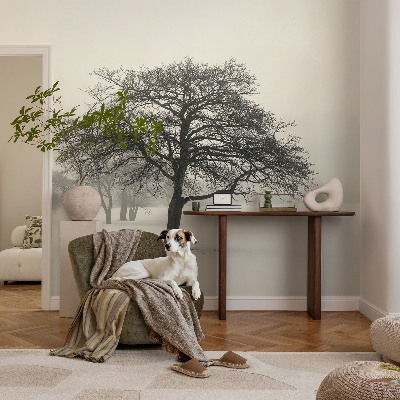 Vliesbehang fotobehang woonkamer met motief van winterbomen